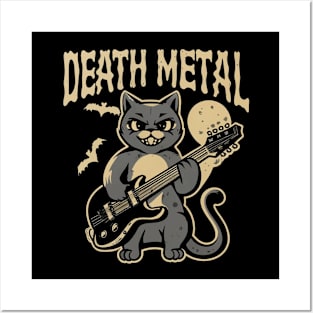 Death Metal Satanic Baphomet Cat playing guitar Posters and Art